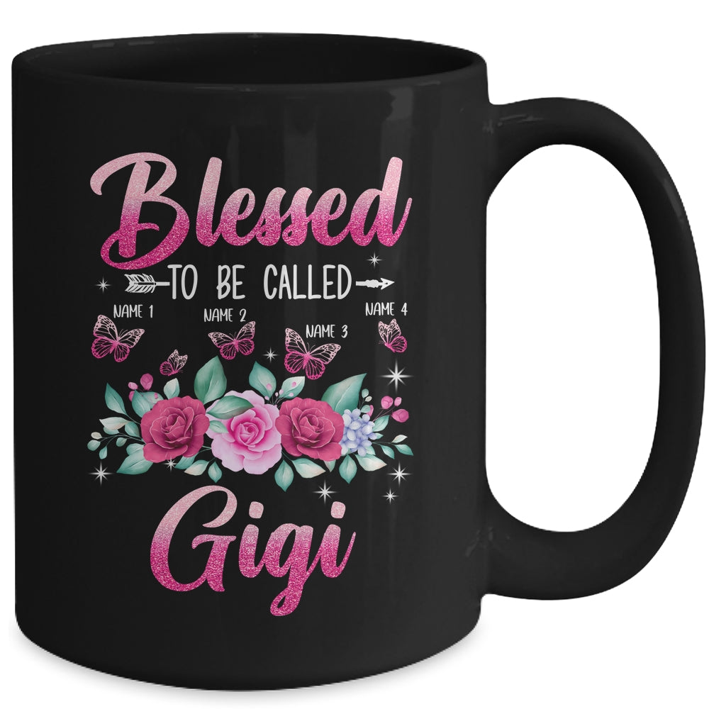 Personalized Blessed To Be Called Gigi Custom Grandkids Name Mothers Day Birthday Christmas Rose Butterfly Mug | siriusteestore