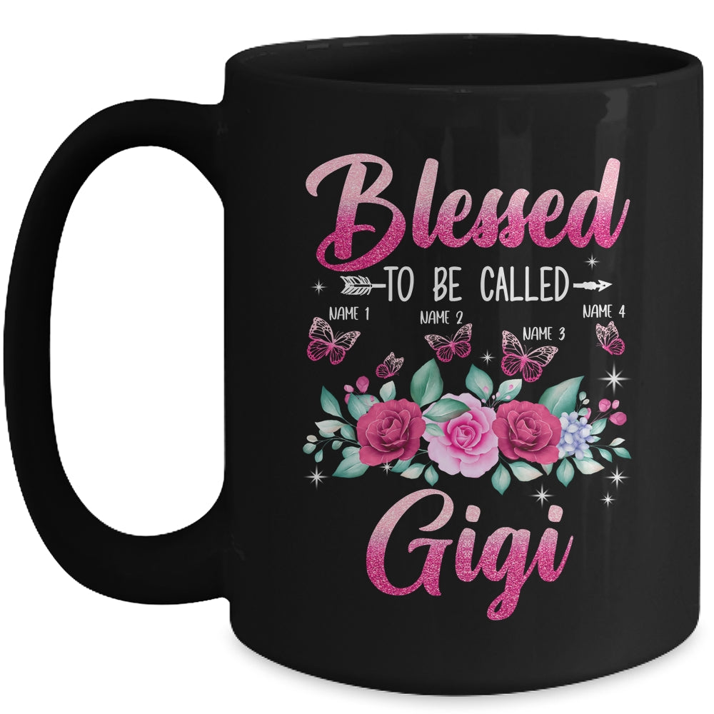 Personalized Blessed To Be Called Gigi Custom Grandkids Name Mothers Day Birthday Christmas Rose Butterfly Mug | siriusteestore