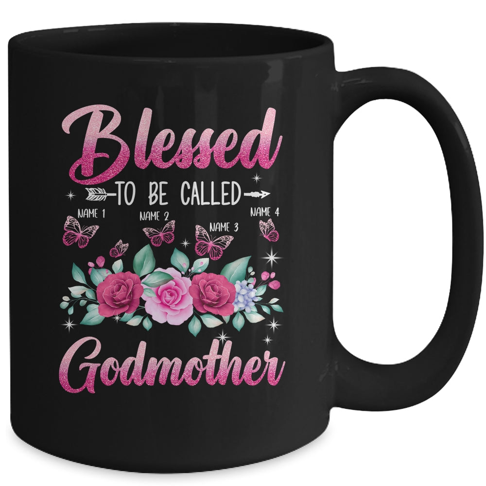 Personalized Blessed To Be Called Godmother Custom Kids Name Mothers Day Birthday Christmas Rose Butterfly Mug | siriusteestore