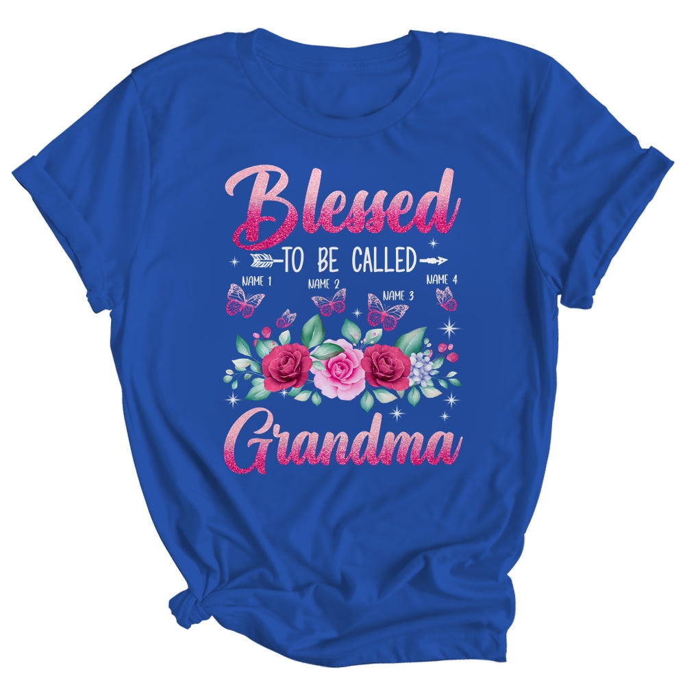 Personalized Blessed To Be Called Grandma Custom Grandkids Name Mothers Day Birthday Christmas Rose Butterfly Shirt & Tank Top | siriusteestore
