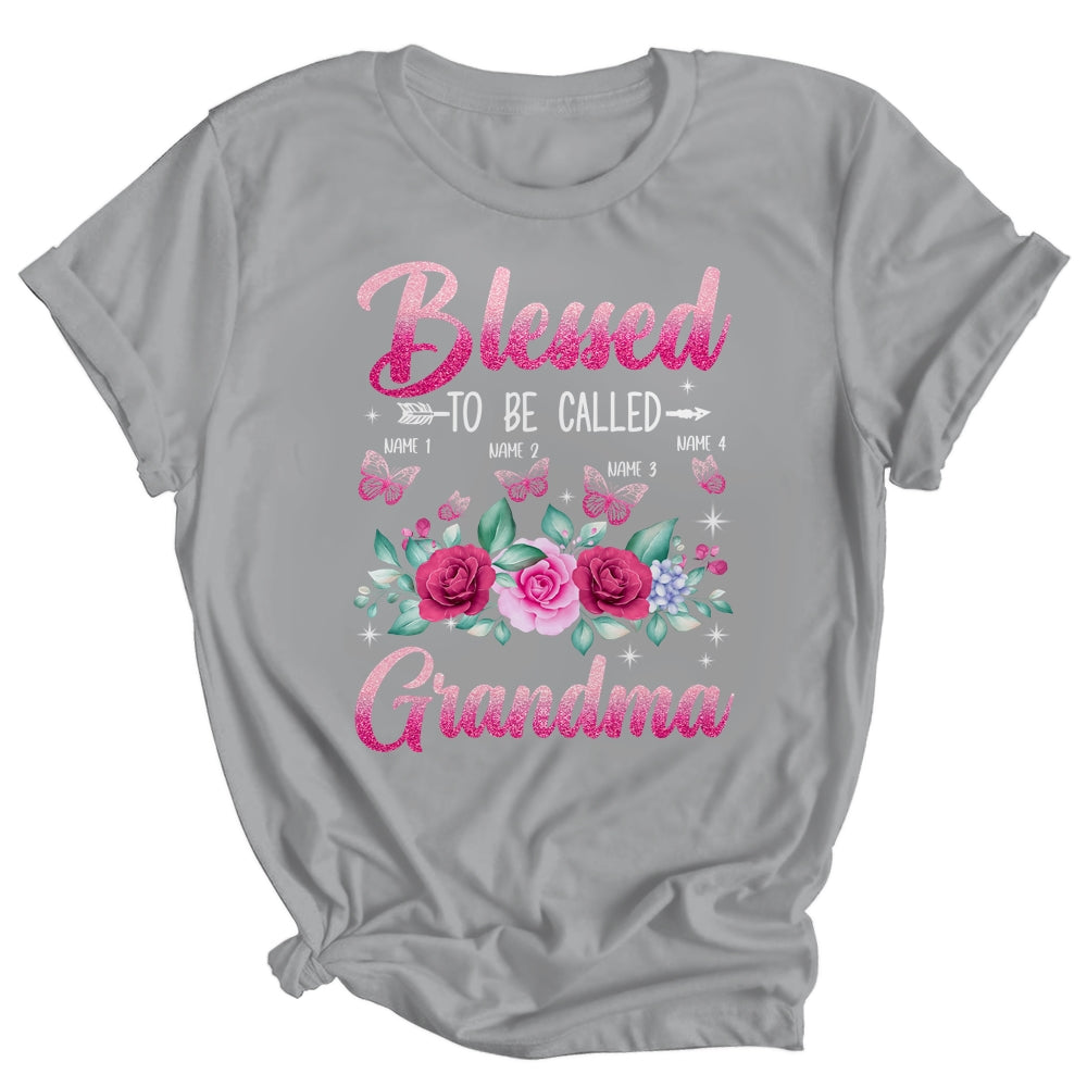 Personalized Blessed To Be Called Grandma Custom Grandkids Name Mothers Day Birthday Christmas Rose Butterfly Shirt & Tank Top | siriusteestore