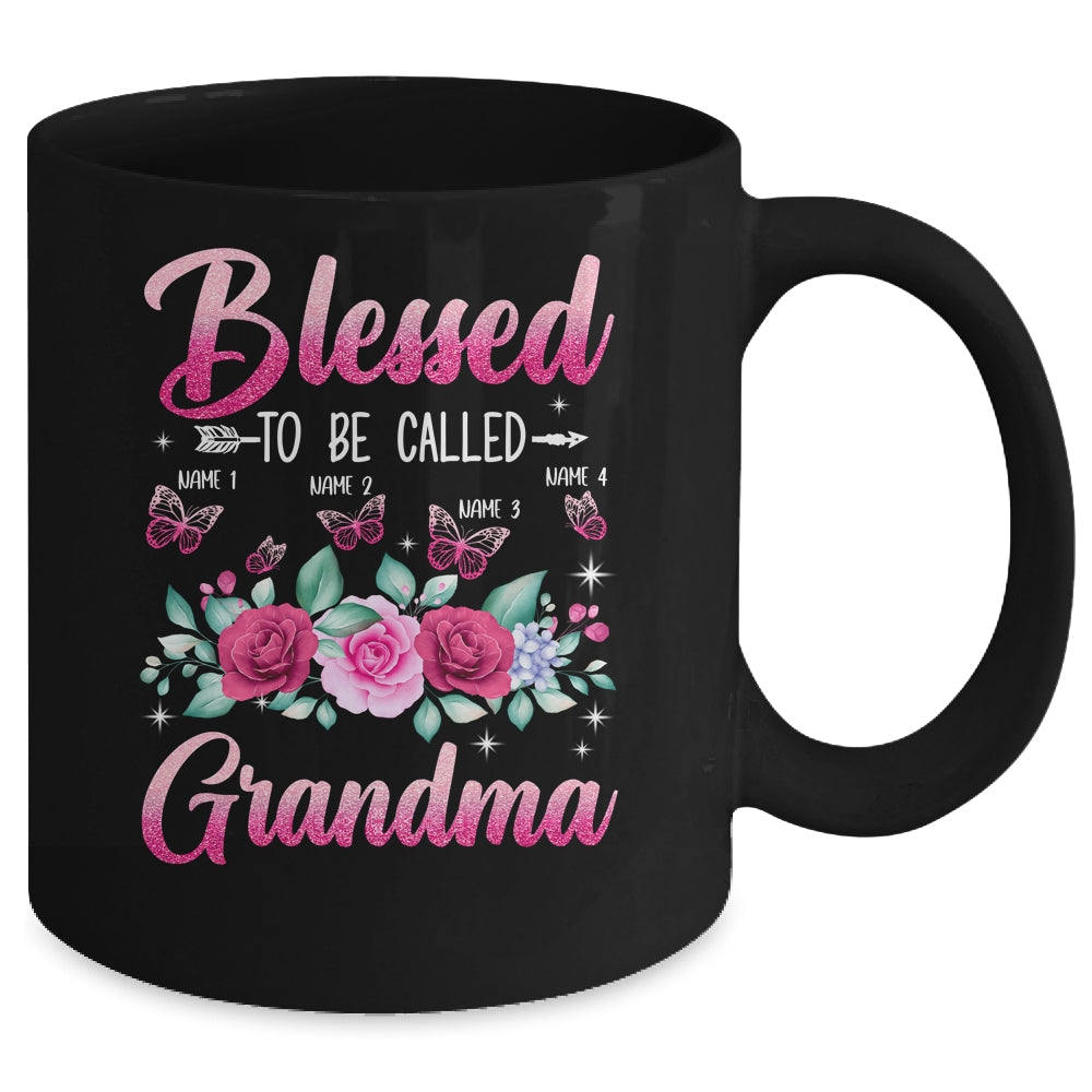 Personalized Blessed To Be Called Grandma Custom Grandkids Name Mothers Day Birthday Christmas Rose Butterfly Mug | siriusteestore