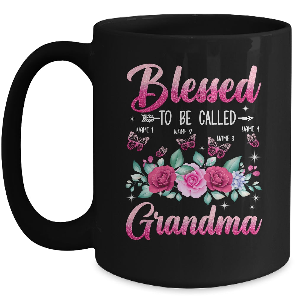 Personalized Blessed To Be Called Grandma Custom Grandkids Name Mothers Day Birthday Christmas Rose Butterfly Mug | siriusteestore