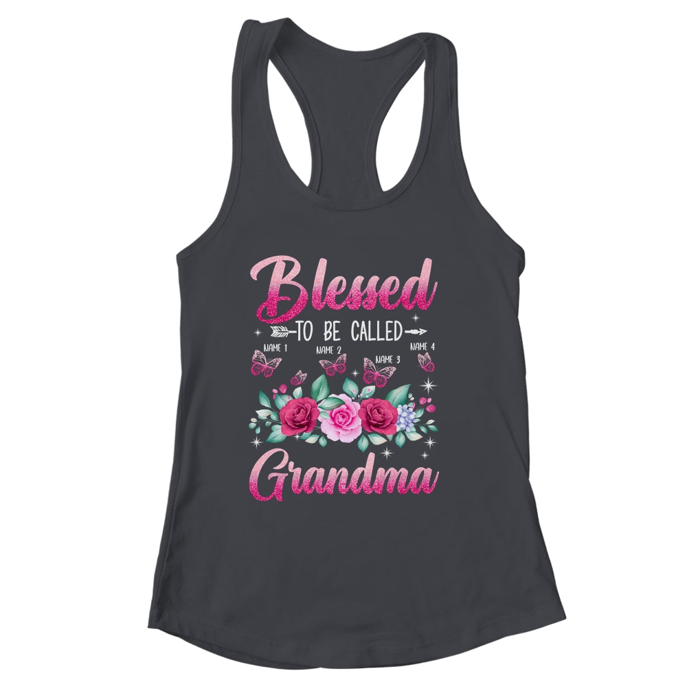 Personalized Blessed To Be Called Grandma Custom Grandkids Name Mothers Day Birthday Christmas Rose Butterfly Shirt & Tank Top | siriusteestore