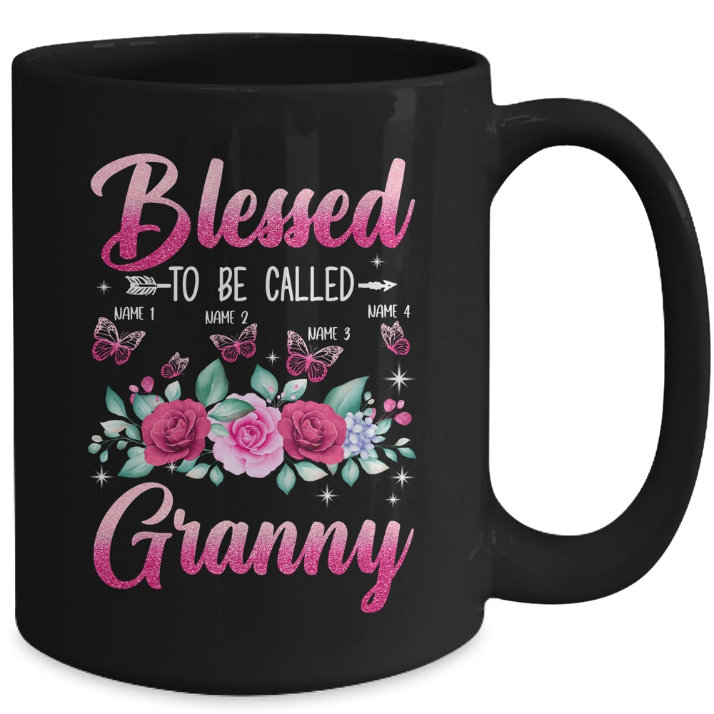 Personalized Blessed To Be Called Granny Custom Grandkids Name Mothers Day Birthday Christmas Rose Butterfly Mug | siriusteestore