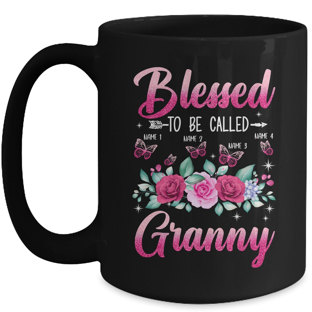 Personalized Blessed To Be Called Granny Custom Grandkids Name Mothers Day Birthday Christmas Rose Butterfly Mug | siriusteestore