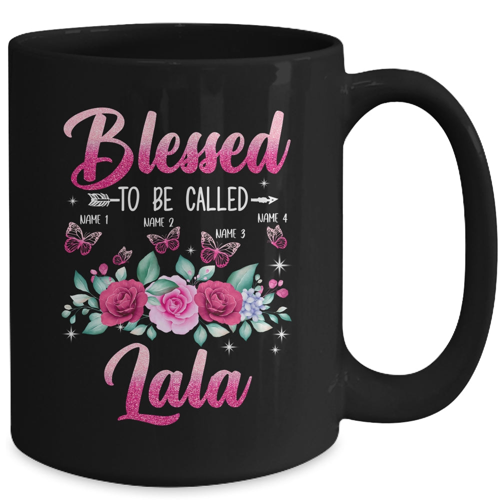 Personalized Blessed To Be Called Lala Custom Grandkids Name Mothers Day Birthday Christmas Rose Butterfly Mug | siriusteestore