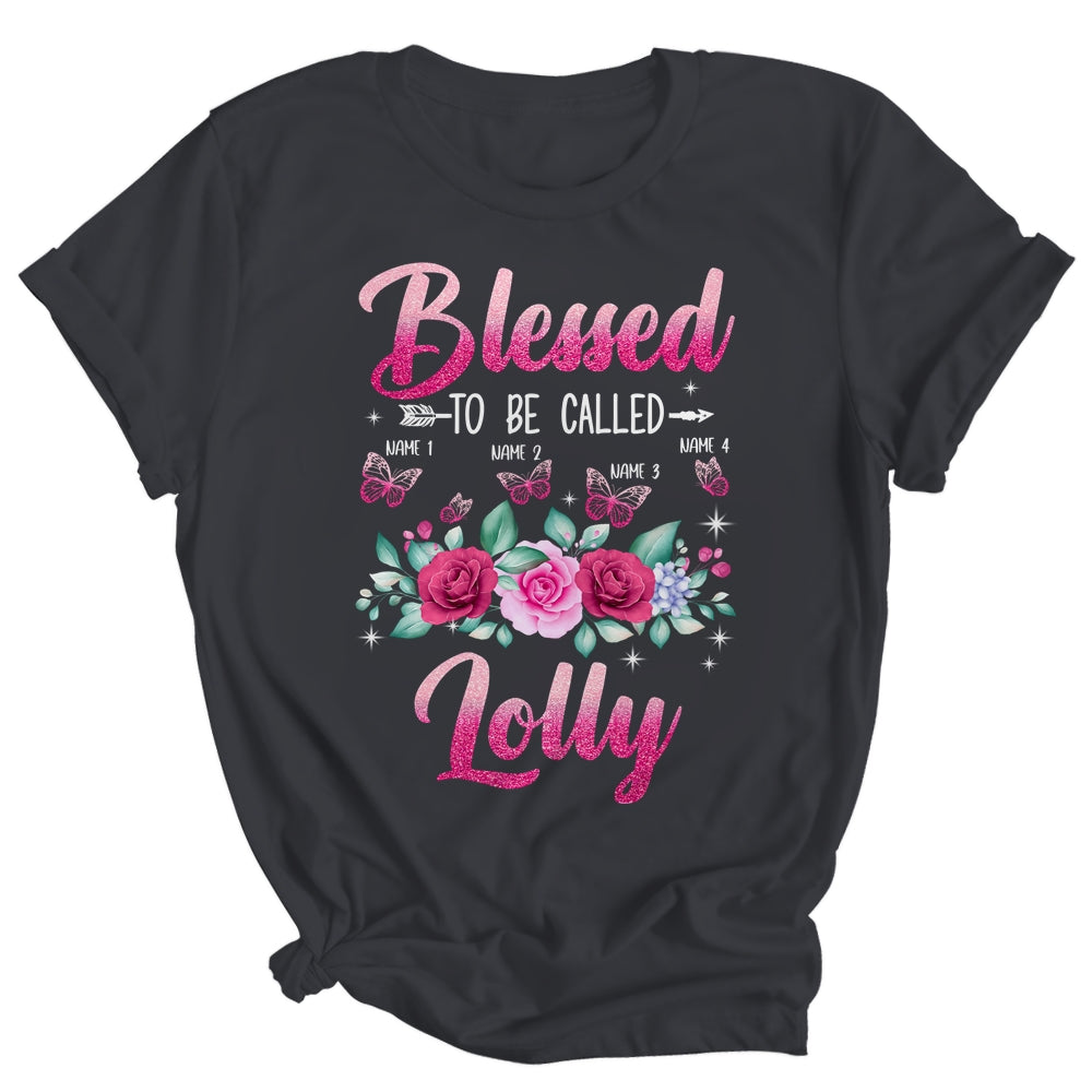 Personalized Blessed To Be Called Lolly Custom Grandkids Name Mothers Day Birthday Christmas Rose Butterfly Shirt & Tank Top | siriusteestore