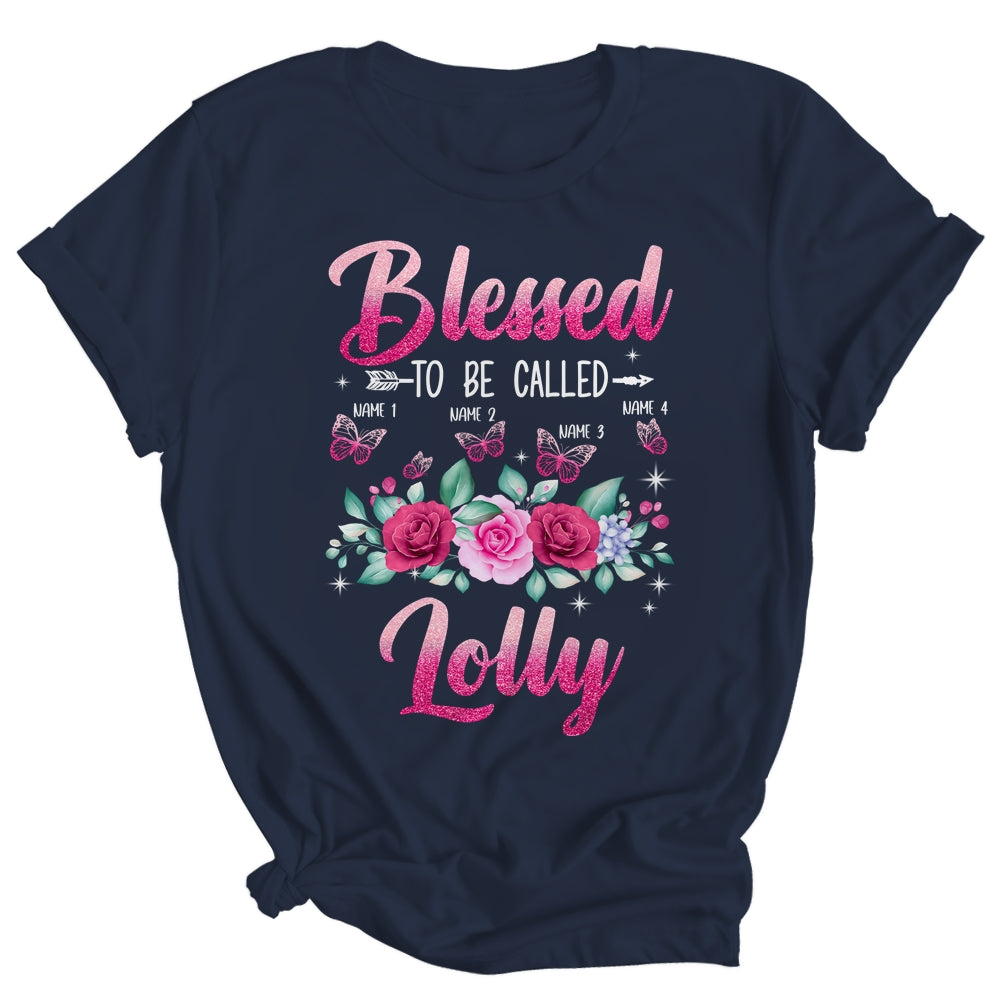 Personalized Blessed To Be Called Lolly Custom Grandkids Name Mothers Day Birthday Christmas Rose Butterfly Shirt & Tank Top | siriusteestore