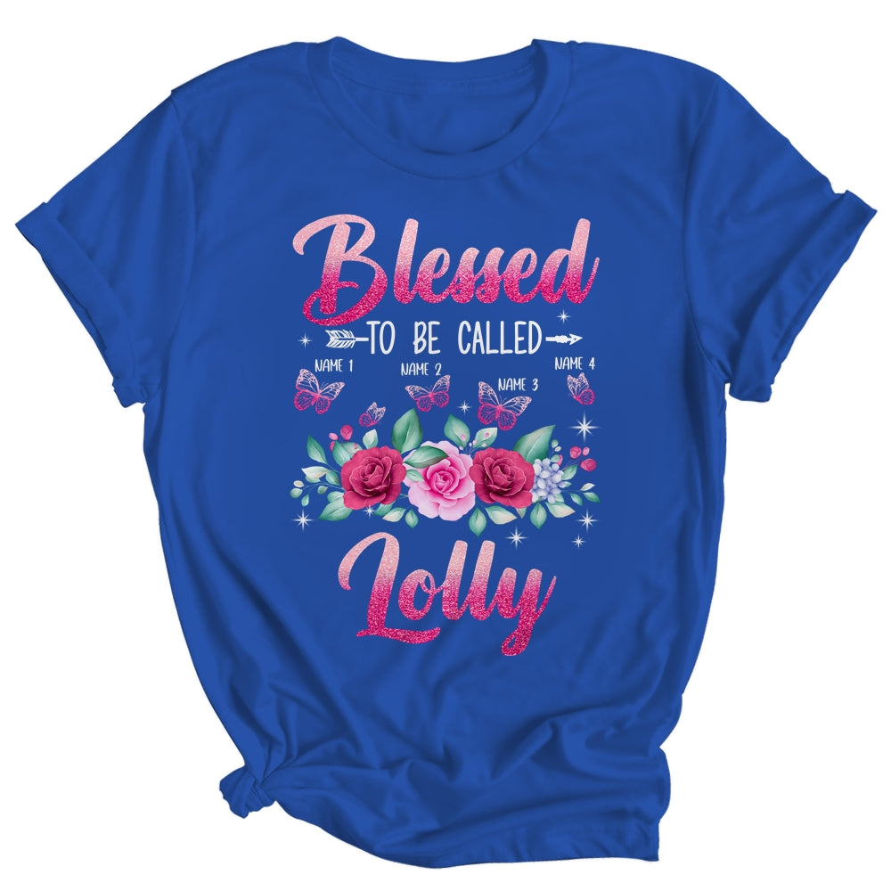 Personalized Blessed To Be Called Lolly Custom Grandkids Name Mothers Day Birthday Christmas Rose Butterfly Shirt & Tank Top | siriusteestore