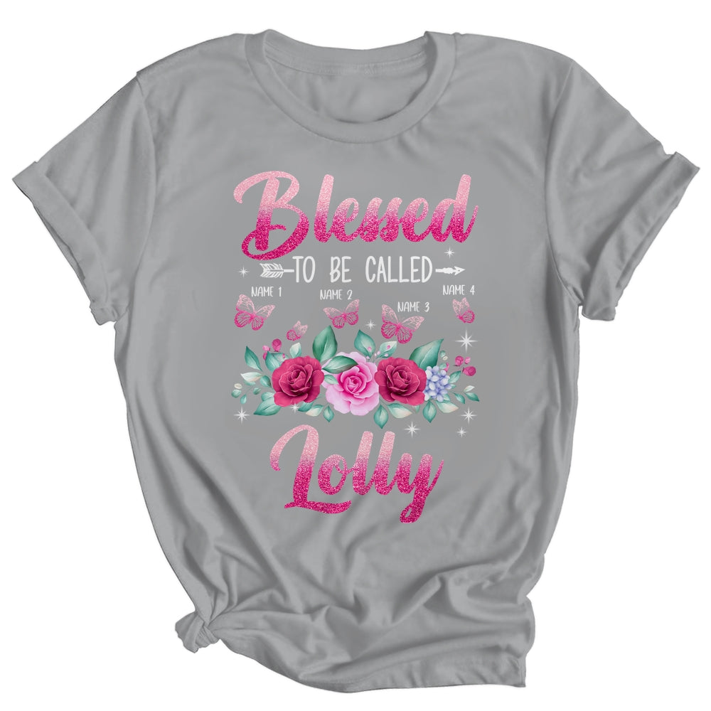 Personalized Blessed To Be Called Lolly Custom Grandkids Name Mothers Day Birthday Christmas Rose Butterfly Shirt & Tank Top | siriusteestore