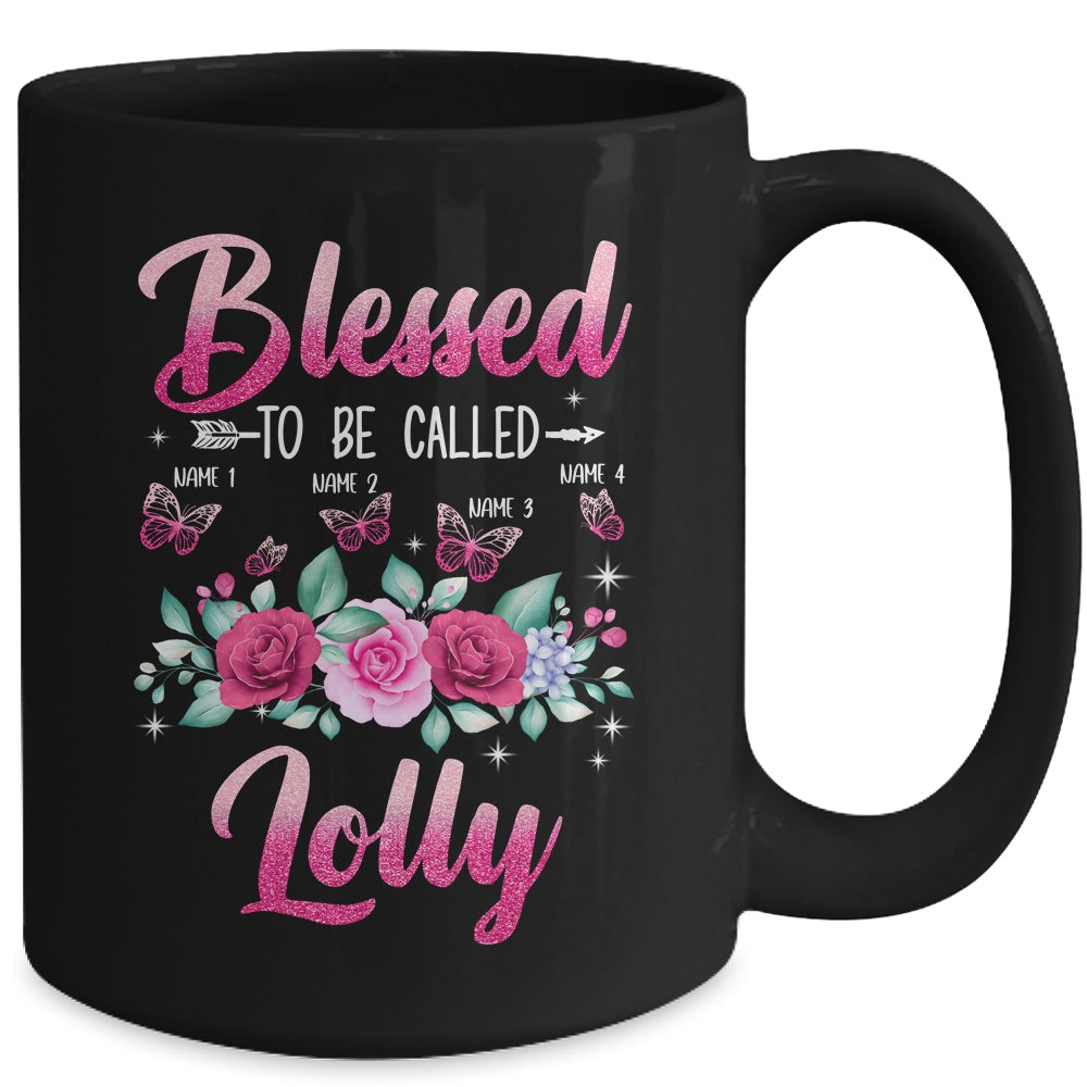 Personalized Blessed To Be Called Lolly Custom Grandkids Name Mothers Day Birthday Christmas Rose Butterfly Mug | siriusteestore