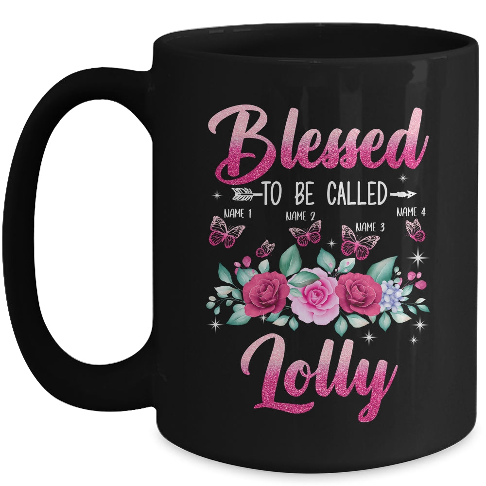 Personalized Blessed To Be Called Lolly Custom Grandkids Name Mothers Day Birthday Christmas Rose Butterfly Mug | siriusteestore