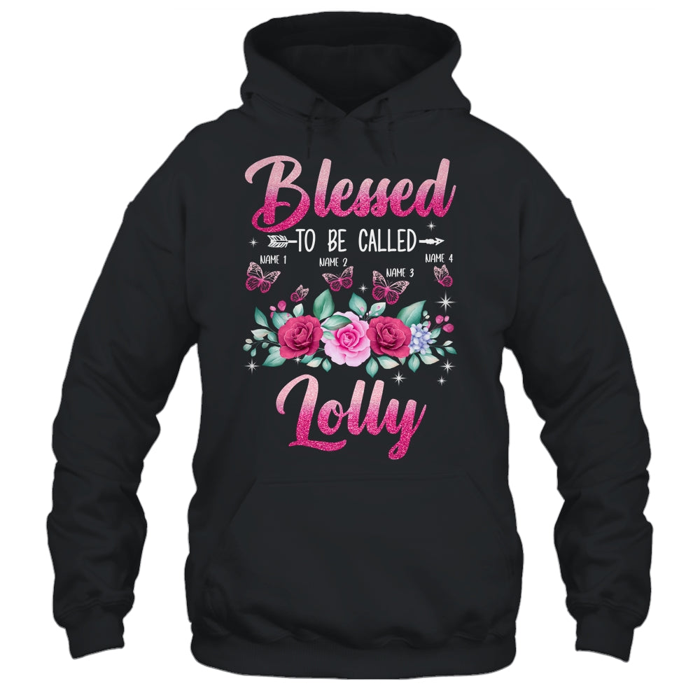 Personalized Blessed To Be Called Lolly Custom Grandkids Name Mothers Day Birthday Christmas Rose Butterfly Shirt & Tank Top | siriusteestore