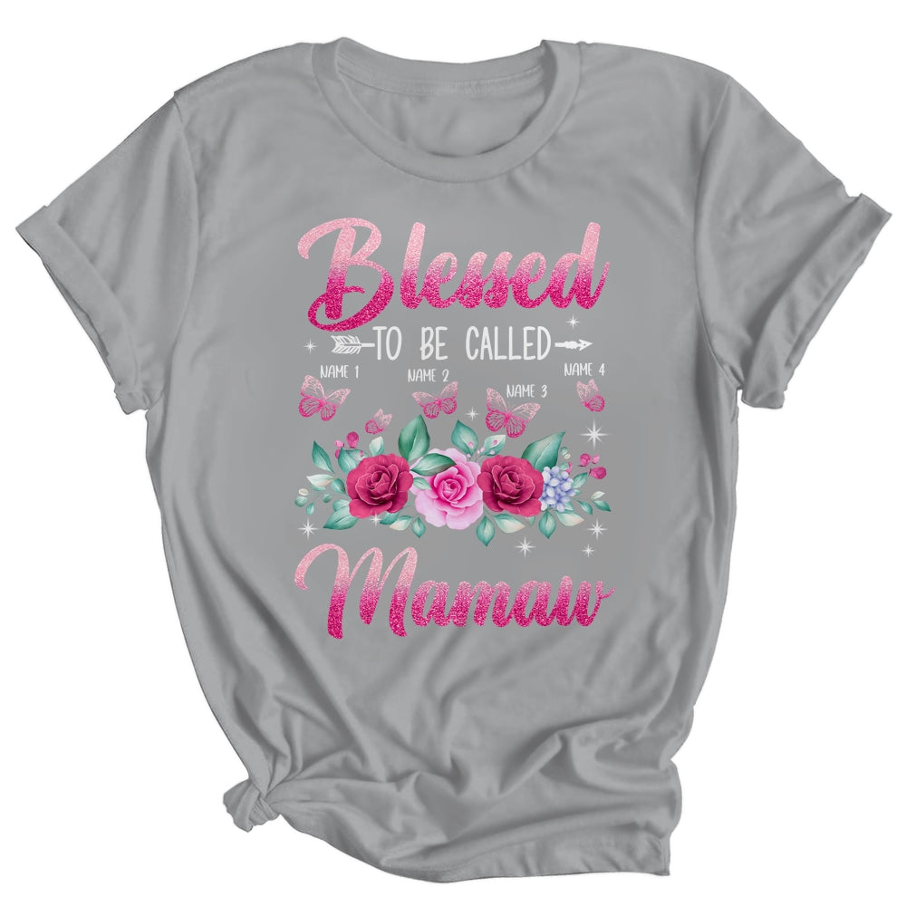 Personalized Blessed To Be Called Mamaw Custom Grandkids Name Mothers Day Birthday Christmas Rose Butterfly Shirt & Tank Top | siriusteestore