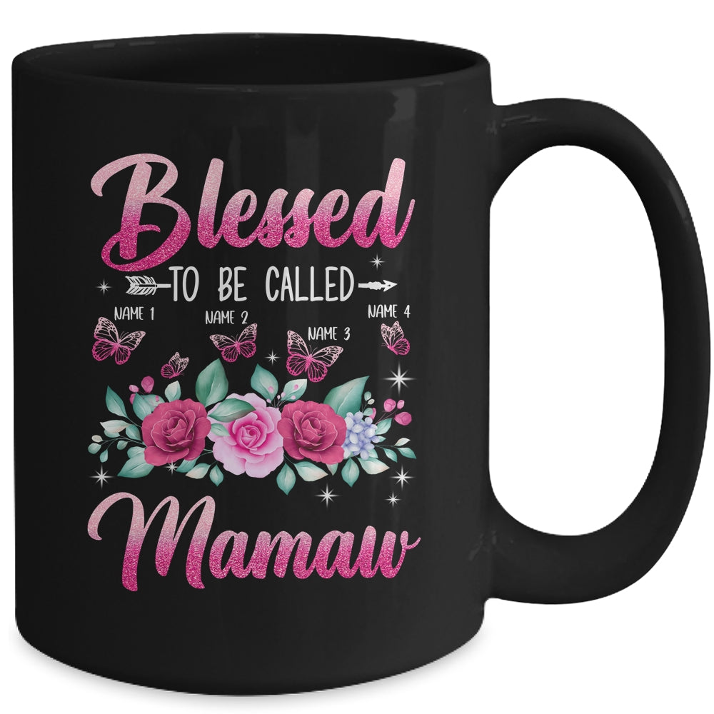 Personalized Blessed To Be Called Mamaw Custom Grandkids Name Mothers Day Birthday Christmas Rose Butterfly Mug | siriusteestore