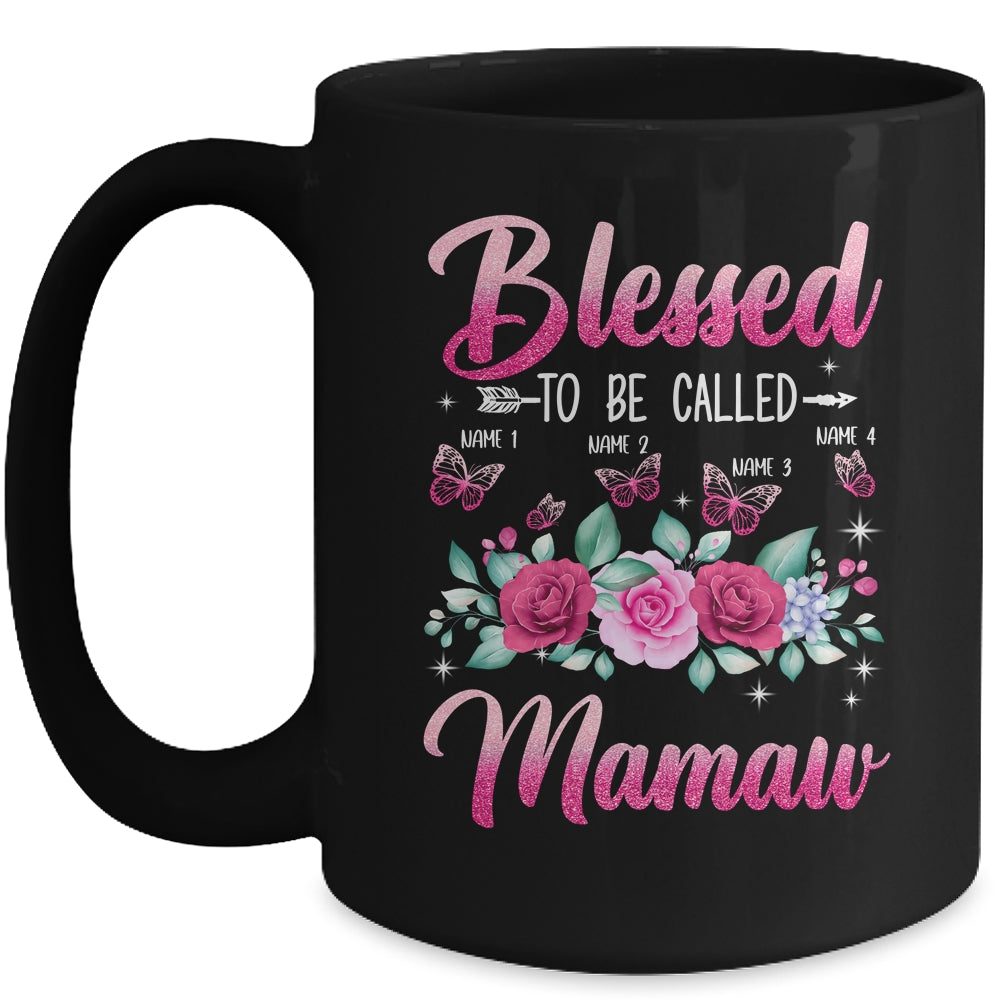 Personalized Blessed To Be Called Mamaw Custom Grandkids Name Mothers Day Birthday Christmas Rose Butterfly Mug | siriusteestore