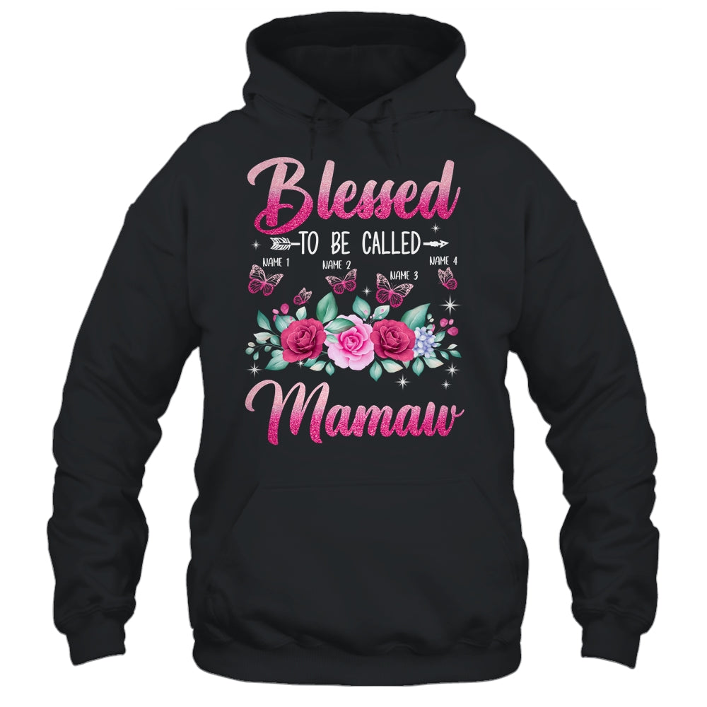 Personalized Blessed To Be Called Mamaw Custom Grandkids Name Mothers Day Birthday Christmas Rose Butterfly Shirt & Tank Top | siriusteestore