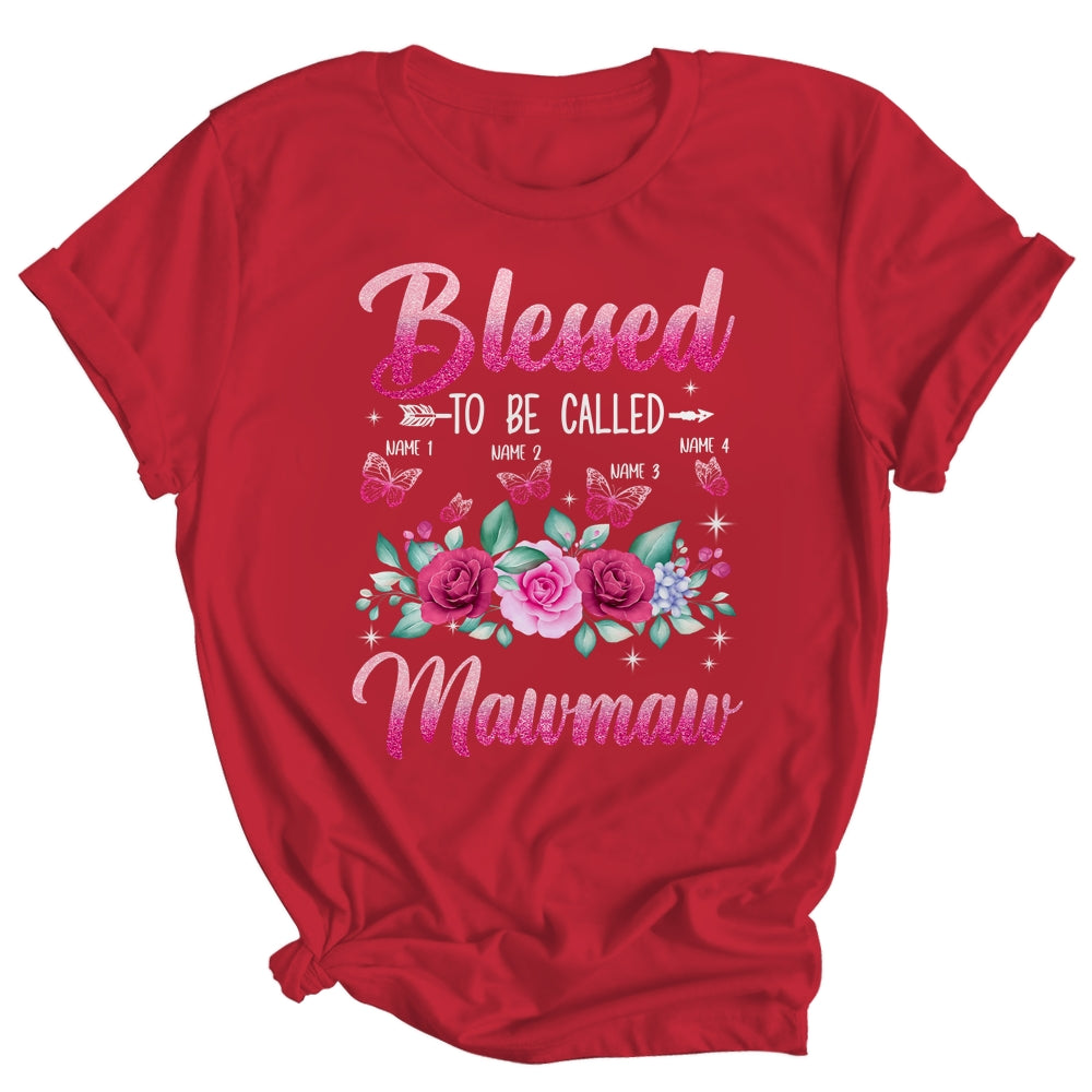 Personalized Blessed To Be Called Mawmaw Custom Grandkids Name Mothers Day Birthday Christmas Rose Butterfly Shirt & Tank Top | siriusteestore