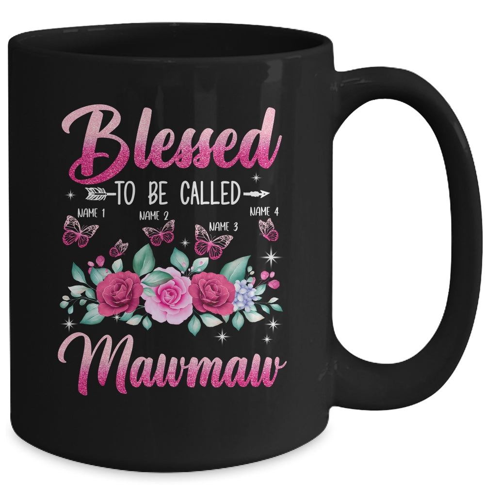 Personalized Blessed To Be Called Mawmaw Custom Grandkids Name Mothers Day Birthday Christmas Rose Butterfly Mug | siriusteestore