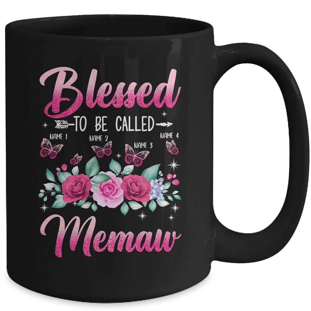Personalized Blessed To Be Called Memaw Custom Grandkids Name Mothers Day Birthday Christmas Rose Butterfly Mug | siriusteestore