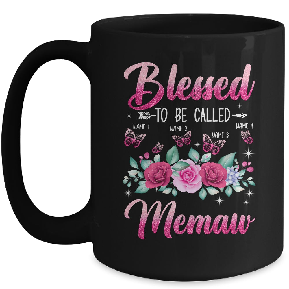 Personalized Blessed To Be Called Memaw Custom Grandkids Name Mothers Day Birthday Christmas Rose Butterfly Mug | siriusteestore