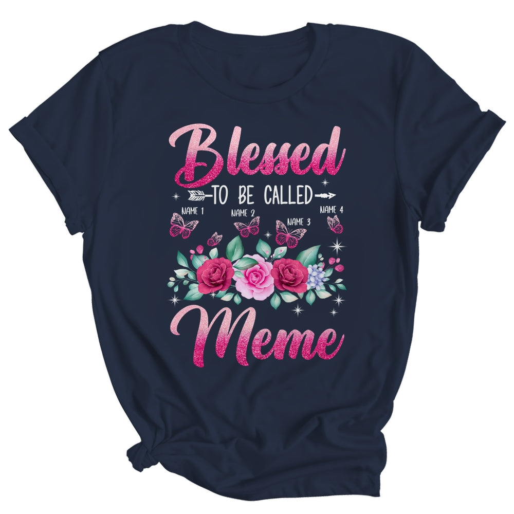 Personalized Blessed To Be Called Meme Custom Grandkids Name Mothers Day Birthday Christmas Rose Butterfly Shirt & Tank Top | siriusteestore