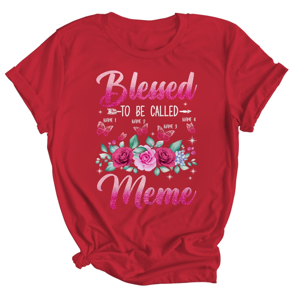 Personalized Blessed To Be Called Meme Custom Grandkids Name Mothers Day Birthday Christmas Rose Butterfly Shirt & Tank Top | siriusteestore