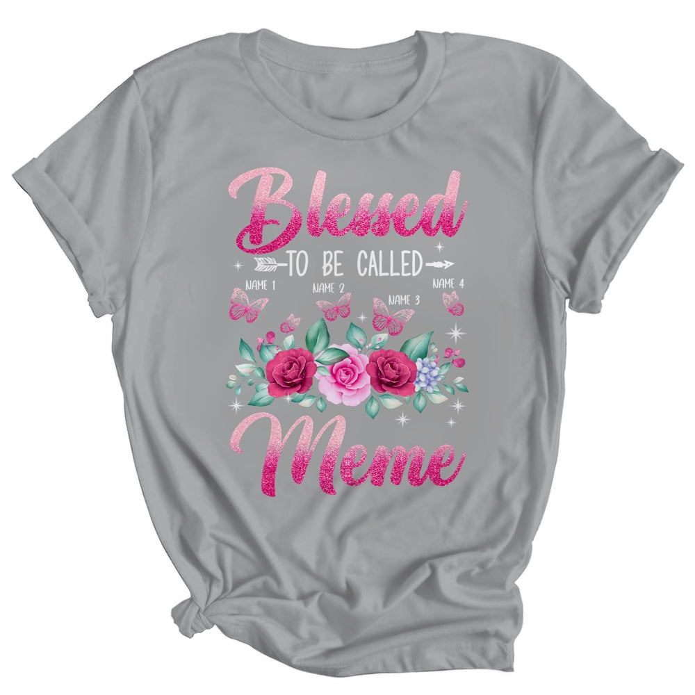 Personalized Blessed To Be Called Meme Custom Grandkids Name Mothers Day Birthday Christmas Rose Butterfly Shirt & Tank Top | siriusteestore