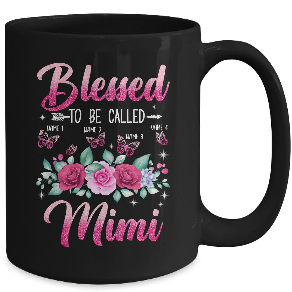 Personalized Blessed To Be Called Mimi Custom Grandkids Name Mothers Day Birthday Christmas Rose Butterfly Mug | siriusteestore