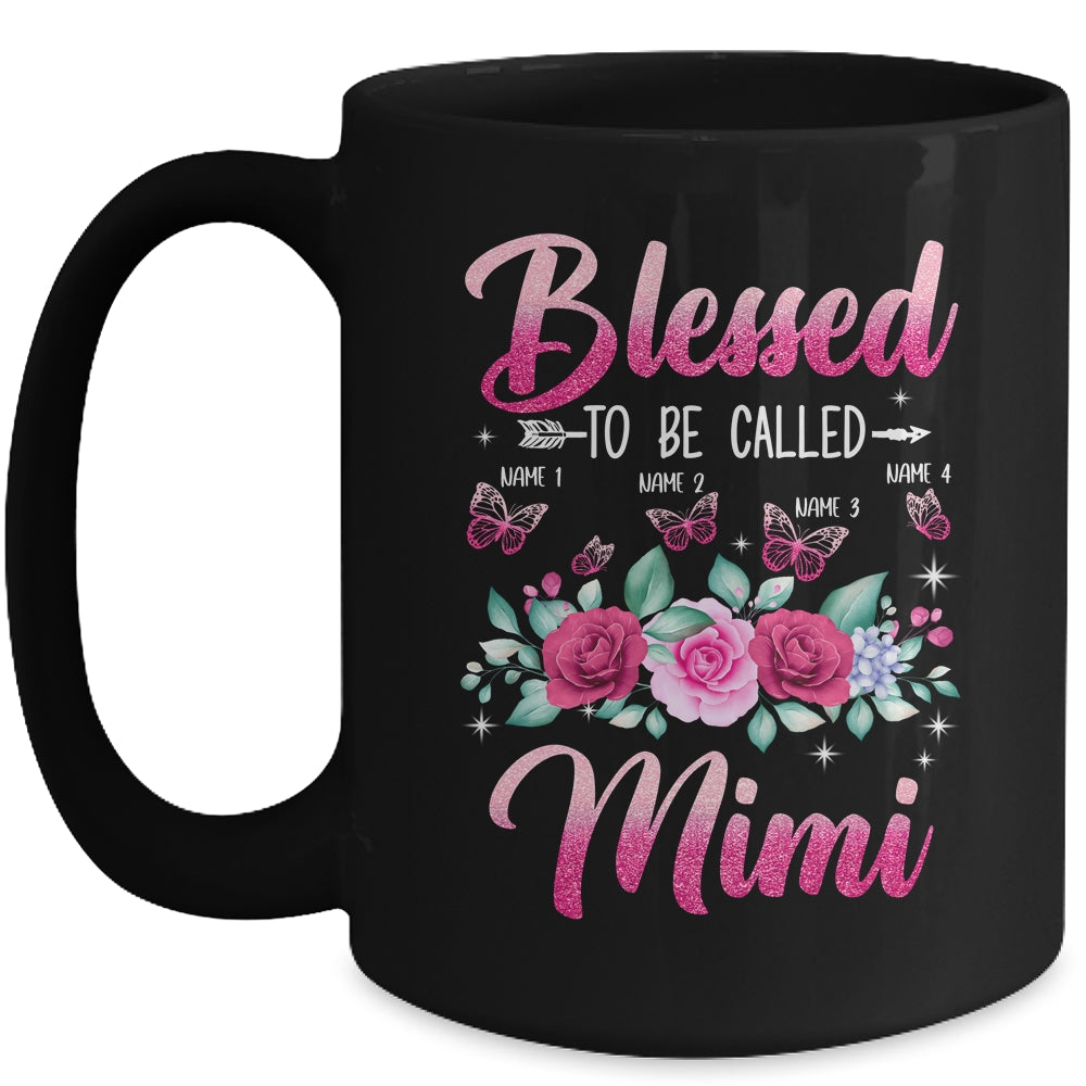 Personalized Blessed To Be Called Mimi Custom Grandkids Name Mothers Day Birthday Christmas Rose Butterfly Mug | siriusteestore