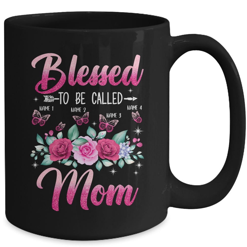 Personalized Blessed To Be Called Mom Custom Kids Name Mothers Day Birthday Christmas Rose Butterfly Mug | siriusteestore