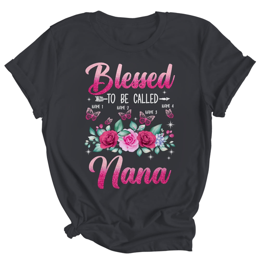 Personalized Blessed To Be Called Nana Custom Grandkids Name Mothers Day Birthday Christmas Rose Butterfly Shirt & Tank Top | siriusteestore