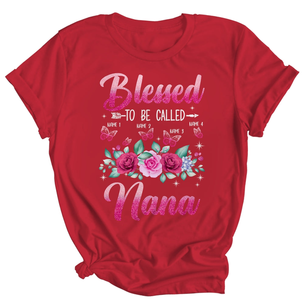Personalized Blessed To Be Called Nana Custom Grandkids Name Mothers Day Birthday Christmas Rose Butterfly Shirt & Tank Top | siriusteestore
