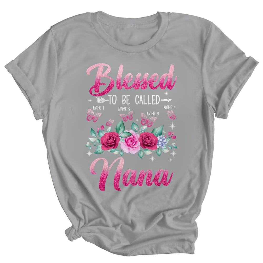 Personalized Blessed To Be Called Nana Custom Grandkids Name Mothers Day Birthday Christmas Rose Butterfly Shirt & Tank Top | siriusteestore