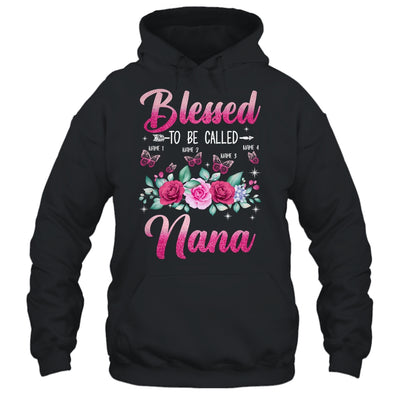 Personalized Blessed To Be Called Nana Custom Grandkids Name Mothers Day Birthday Christmas Rose Butterfly Shirt & Tank Top | siriusteestore