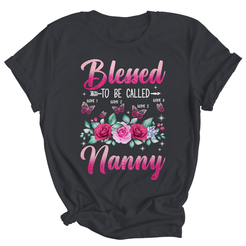 Personalized Blessed To Be Called Nanny Custom Kids Name Mothers Day Birthday Christmas Rose Butterfly Shirt & Tank Top | siriusteestore