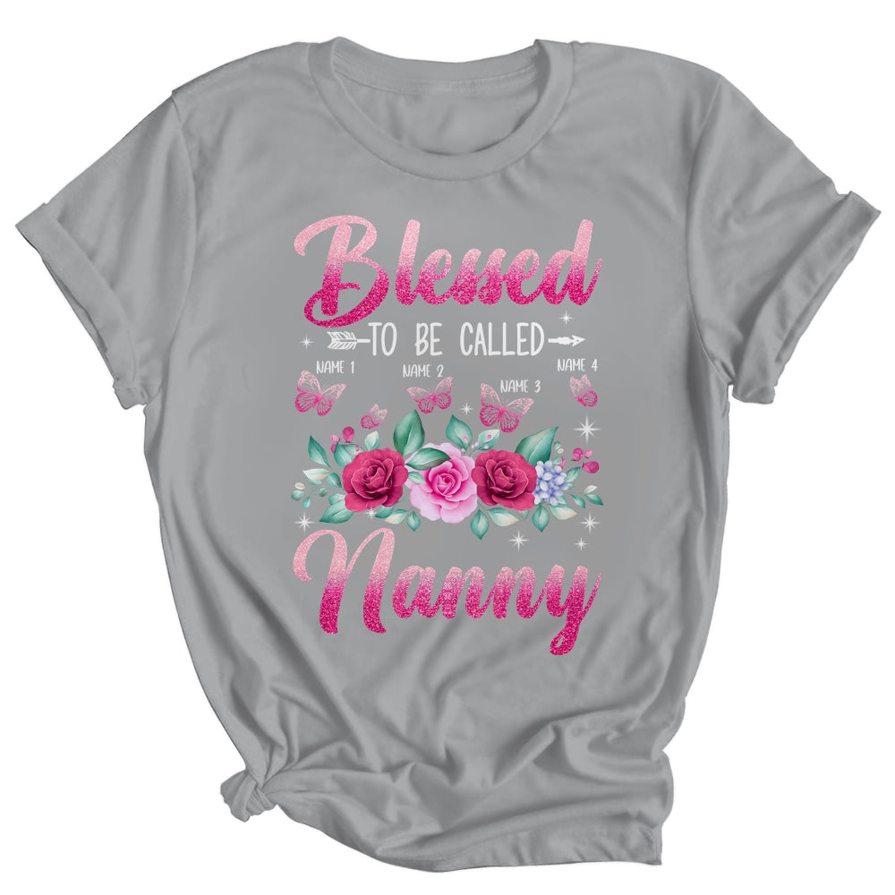 Personalized Blessed To Be Called Nanny Custom Kids Name Mothers Day Birthday Christmas Rose Butterfly Shirt & Tank Top | siriusteestore