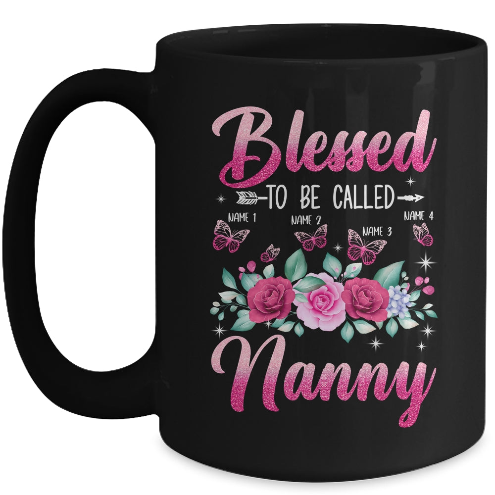 Personalized Blessed To Be Called Nanny Custom Kids Name Mothers Day Birthday Christmas Rose Butterfly Mug | siriusteestore