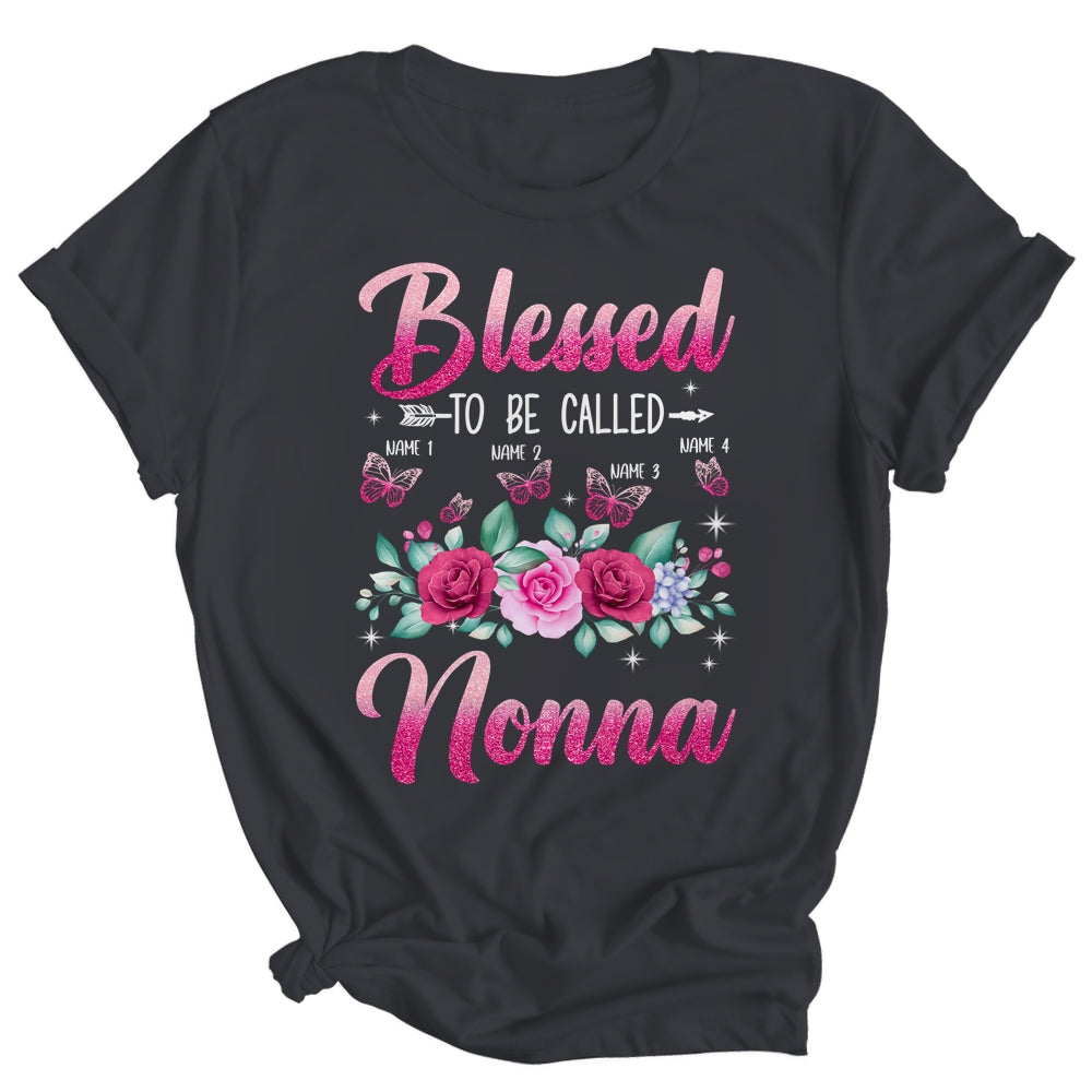 Personalized Blessed To Be Called Nonna Custom Grandkids Name Mothers Day Birthday Christmas Rose Butterfly Shirt & Tank Top | siriusteestore