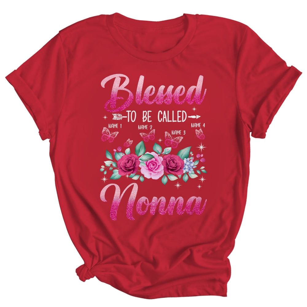 Personalized Blessed To Be Called Nonna Custom Grandkids Name Mothers Day Birthday Christmas Rose Butterfly Shirt & Tank Top | siriusteestore