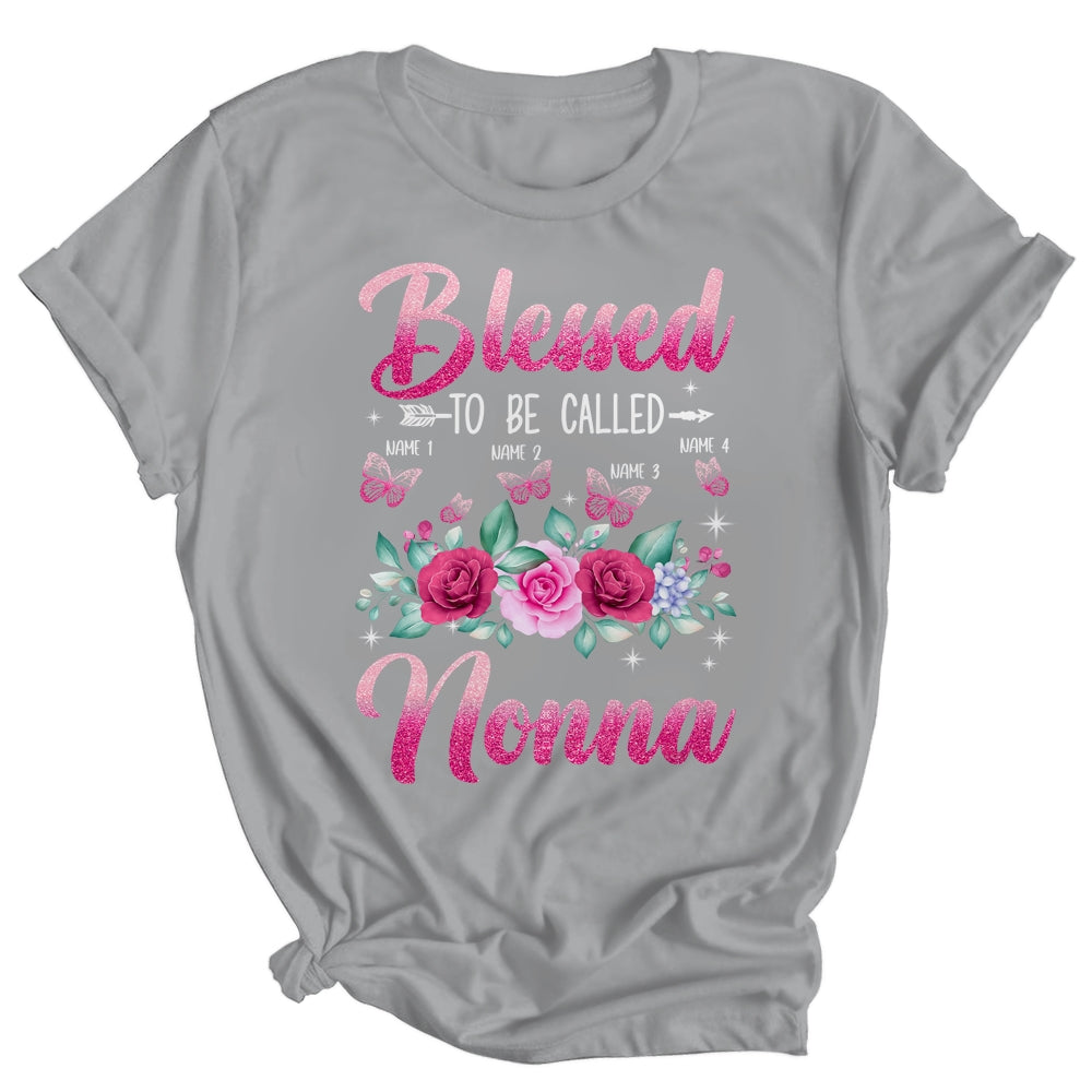 Personalized Blessed To Be Called Nonna Custom Grandkids Name Mothers Day Birthday Christmas Rose Butterfly Shirt & Tank Top | siriusteestore