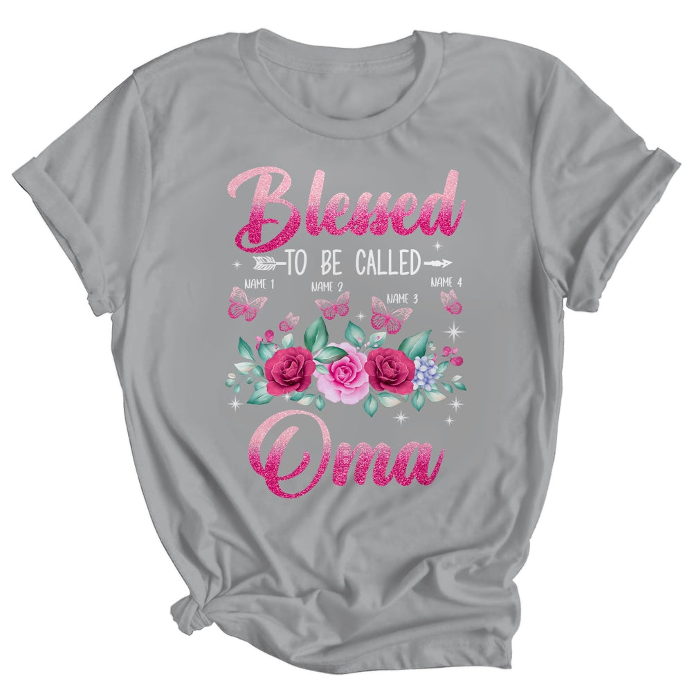 Personalized Blessed To Be Called Oma Custom Grandkids Name Mothers Day Birthday Christmas Rose Butterfly Shirt & Tank Top | siriusteestore
