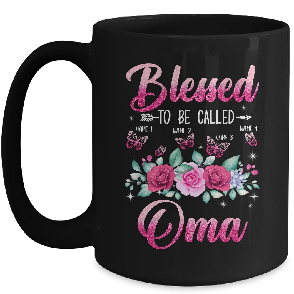 Personalized Blessed To Be Called Oma Custom Grandkids Name Mothers Day Birthday Christmas Rose Butterfly Mug | siriusteestore