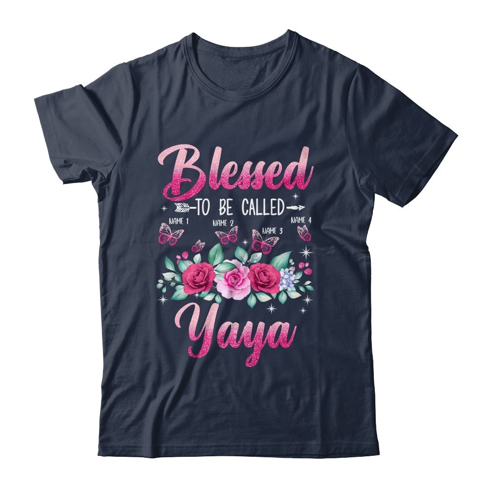 Personalized Blessed To Be Called Yaya Custom Kids Name Mothers Day Birthday Christmas Rose Butterfly Shirt & Tank Top | siriusteestore