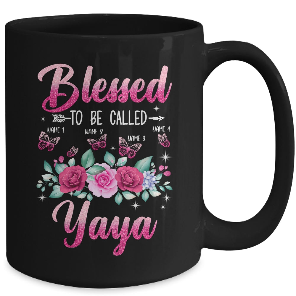 Personalized Blessed To Be Called Yaya Custom Kids Name Mothers Day Birthday Christmas Rose Butterfly Mug | siriusteestore