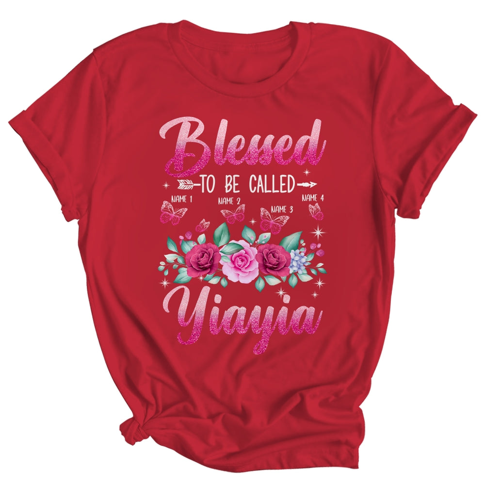 Personalized Blessed To Be Called Yiayia Custom Grandkids Name Mothers Day Birthday Christmas Rose Butterfly Shirt & Tank Top | siriusteestore