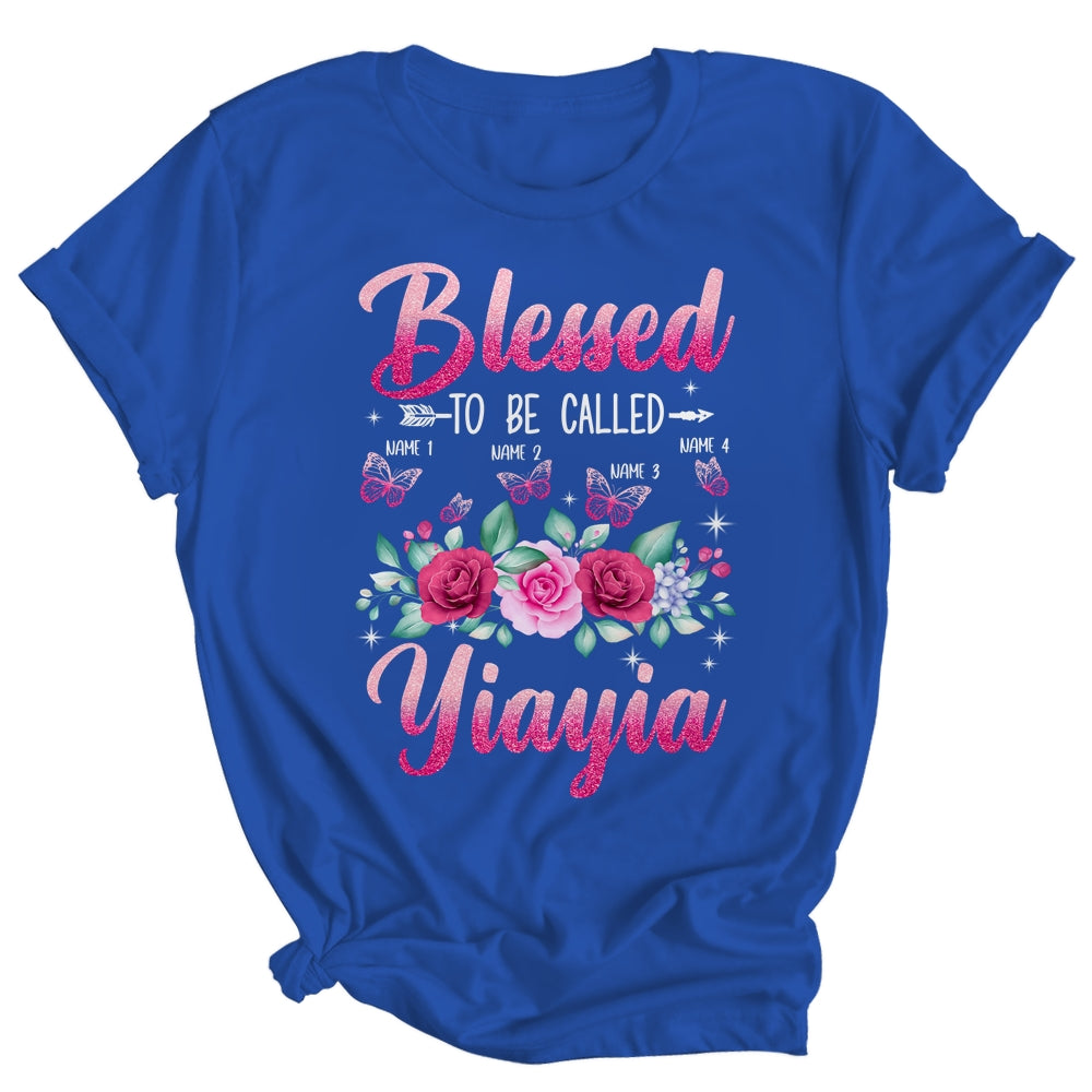 Personalized Blessed To Be Called Yiayia Custom Grandkids Name Mothers Day Birthday Christmas Rose Butterfly Shirt & Tank Top | siriusteestore