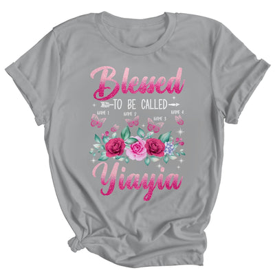 Personalized Blessed To Be Called Yiayia Custom Grandkids Name Mothers Day Birthday Christmas Rose Butterfly Shirt & Tank Top | siriusteestore