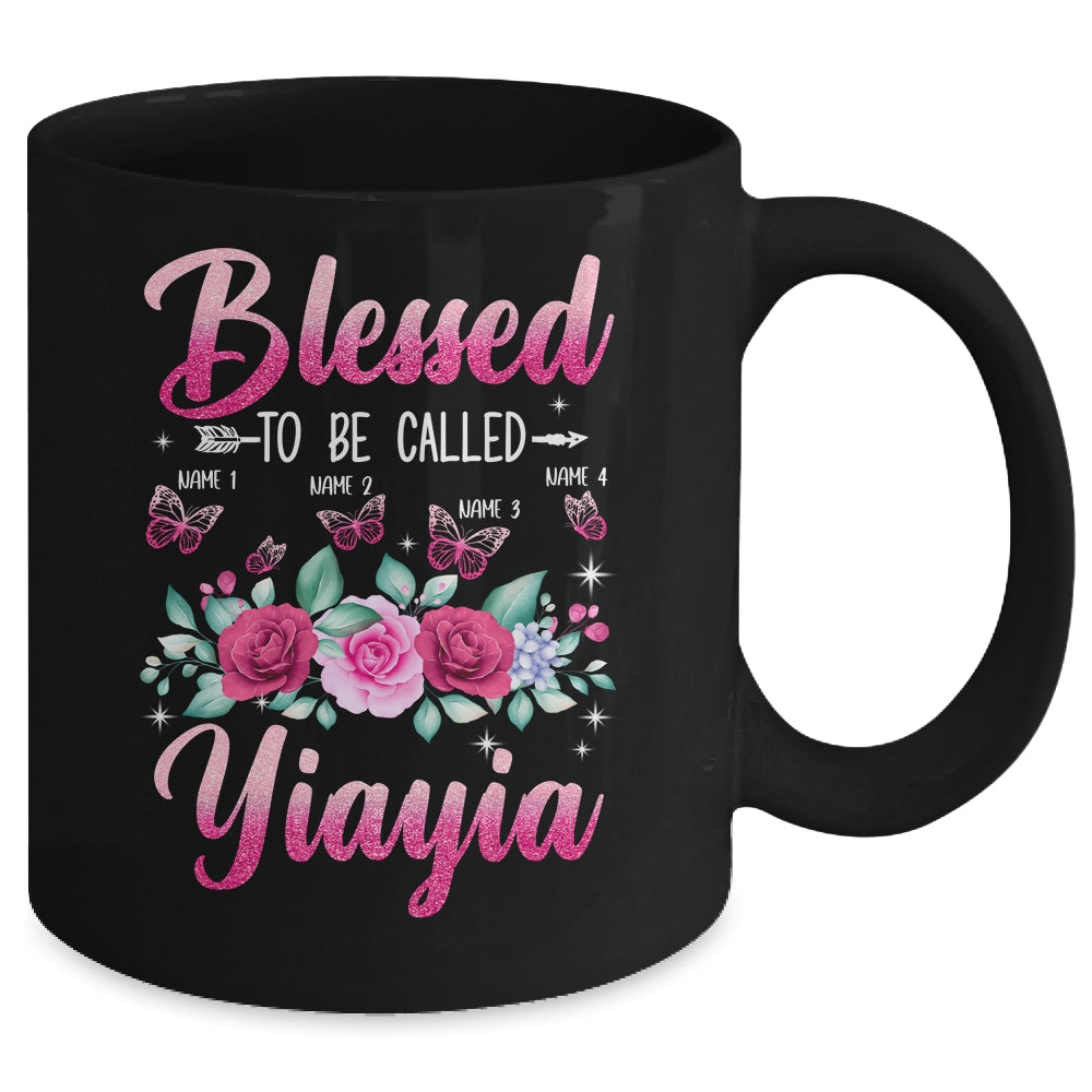 Personalized Blessed To Be Called Yiayia Custom Grandkids Name Mothers Day Birthday Christmas Rose Butterfly Mug | siriusteestore